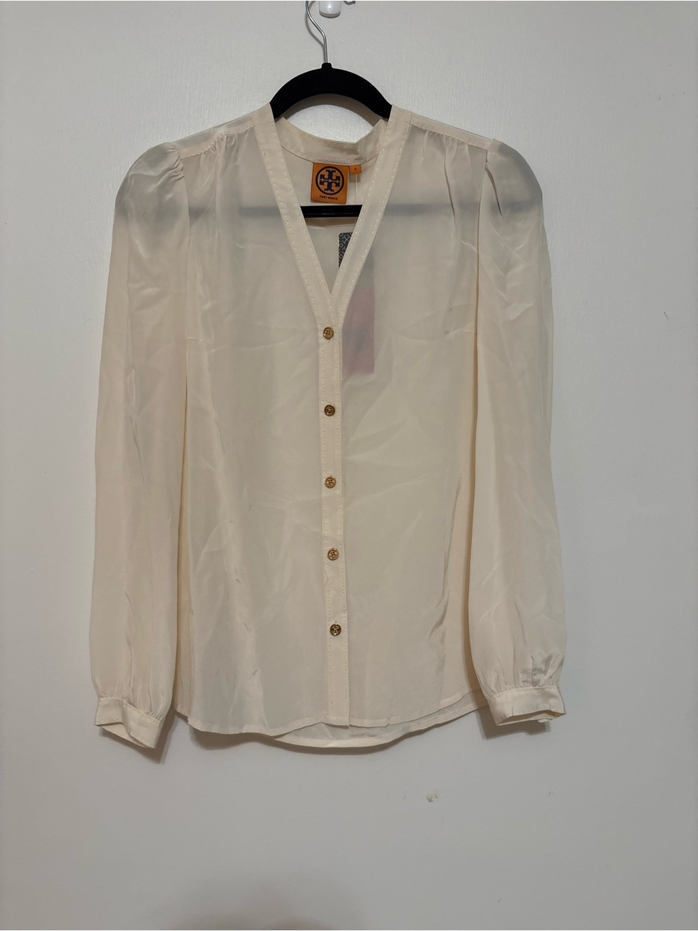 Tory Burch Jayden Long Sleeve Cream 100% Silk Button Front Blouse size 0